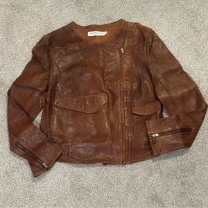 Artisan de Luxe Women’s Harper Moto Brown Leather Jacket Sz 40 US Medium Rare